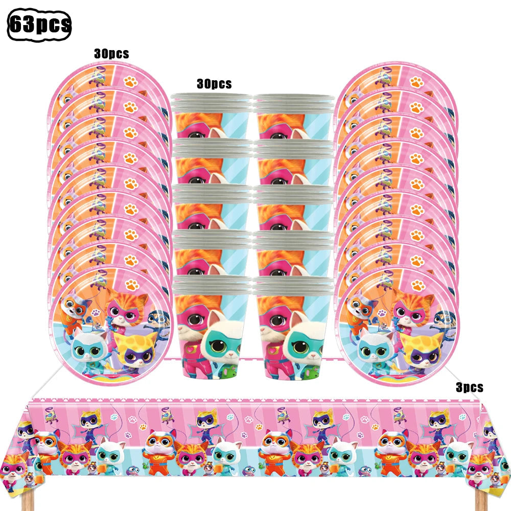 Superkitties Happy Birthday Party Decor Paw Meow Cat Super Kitties Tableware Tablecloth Plate Cup Gift Set Kid Party Supplie Toy Good Vibrations