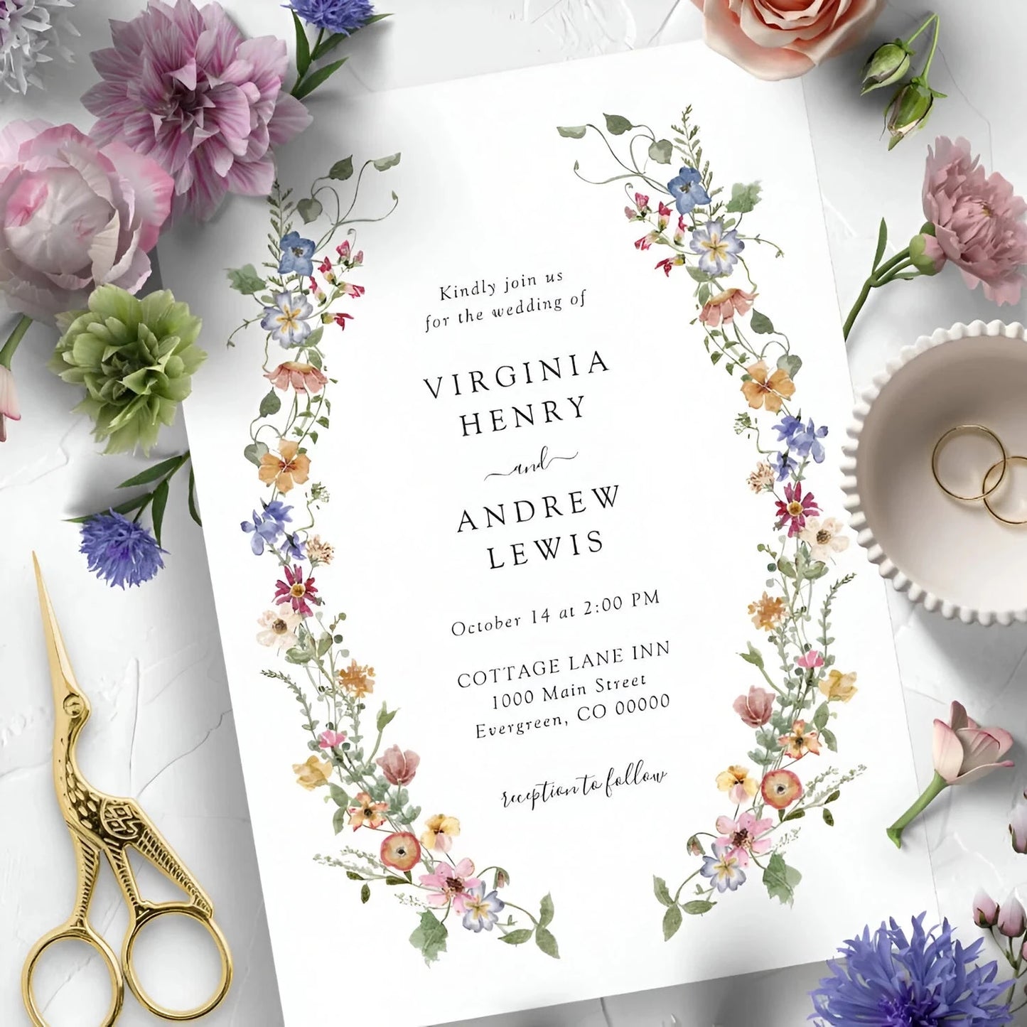 20pcs Country Wedding Invitation, Personalized Wedding Invitation Card, Wedding Invitations for Elegant Wildflowers Good Vibrations