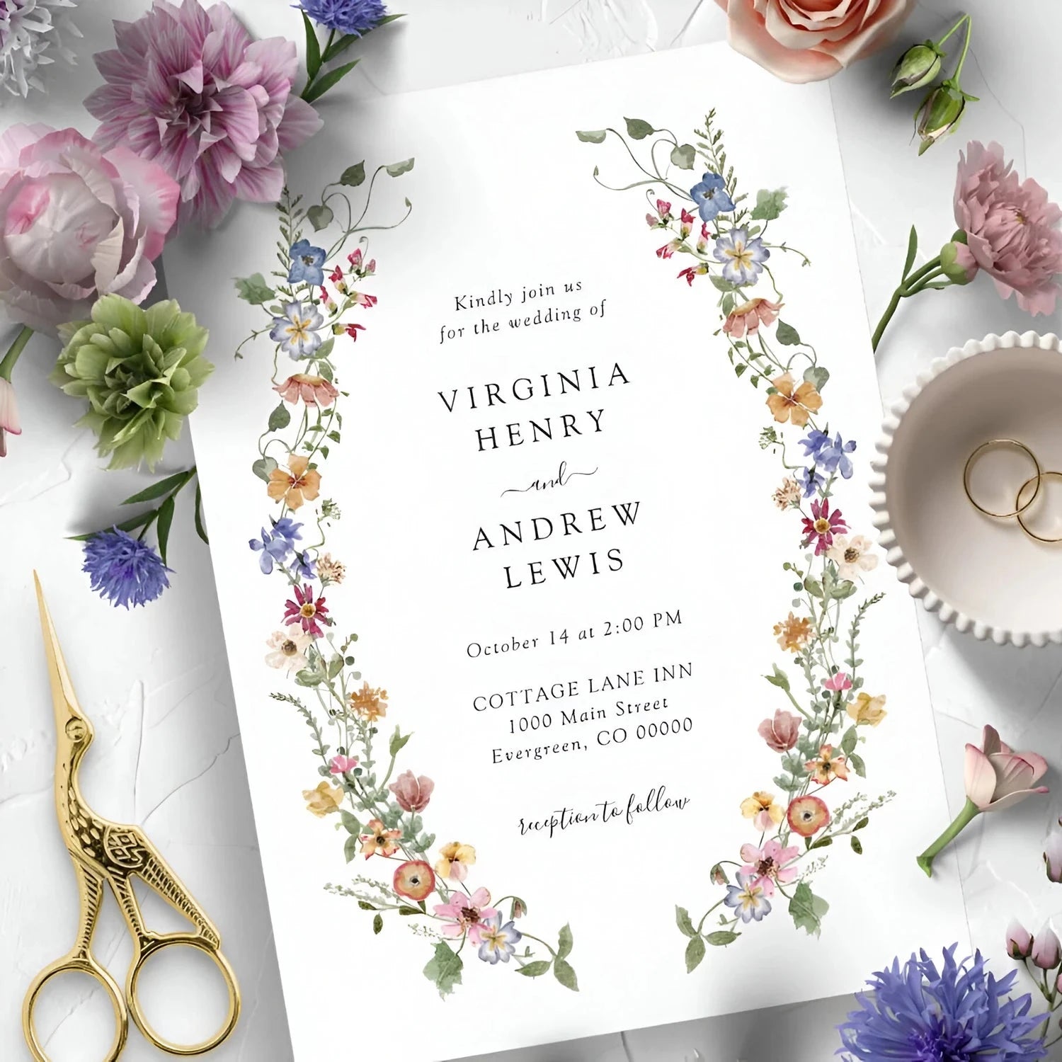 20pcs Country Wedding Invitation, Personalized Wedding Invitation Card, Wedding Invitations for Elegant Wildflowers Good Vibrations