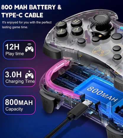 Controller 7039 for Switch With RGB Lights,Turbo,Wake-up Function,Supports Multi-Platform&App Control,Transparent GamePad Good Vibrations