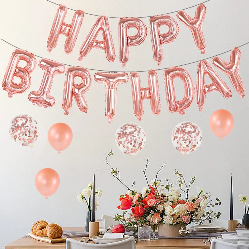 Happy Birthday Decoration Balloons Pink Blue Letter Foil Ballons Set Children Adult Birthday Party Anniversary Decor Supplies Good Vibrations