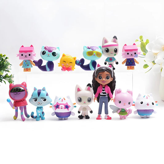 13pcs Gabby Dollhouse Anime Figure Toy Smiling Car Cat Hug Gaby Girl Dolls Mercat Cartoon Action Figure Kids Xmas Birthday Gifts Good Vibrations