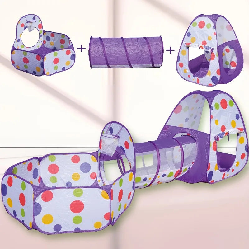 Kids Castle Tent Tunnel 3 Piece Set Boys Girls Princess Playhouse Indoor Outdoor Crawling Game Foldable Toy Ocean Ball Pool Gift Good Vibrations