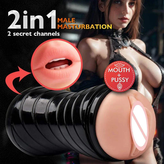2 in 1 male masturbation cup with mouth and pussy design for glans training.