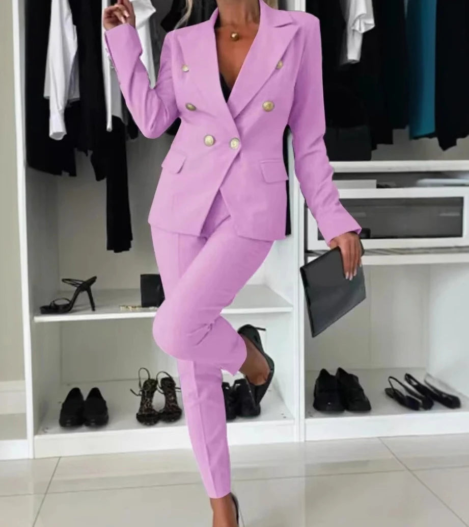 Two Piece Sets Woman Outfit 2025 Spring Solid Color Versatile Temperament Blazer Coat & Fashiona Casual Pocket Design Pants Set Good Vibrations