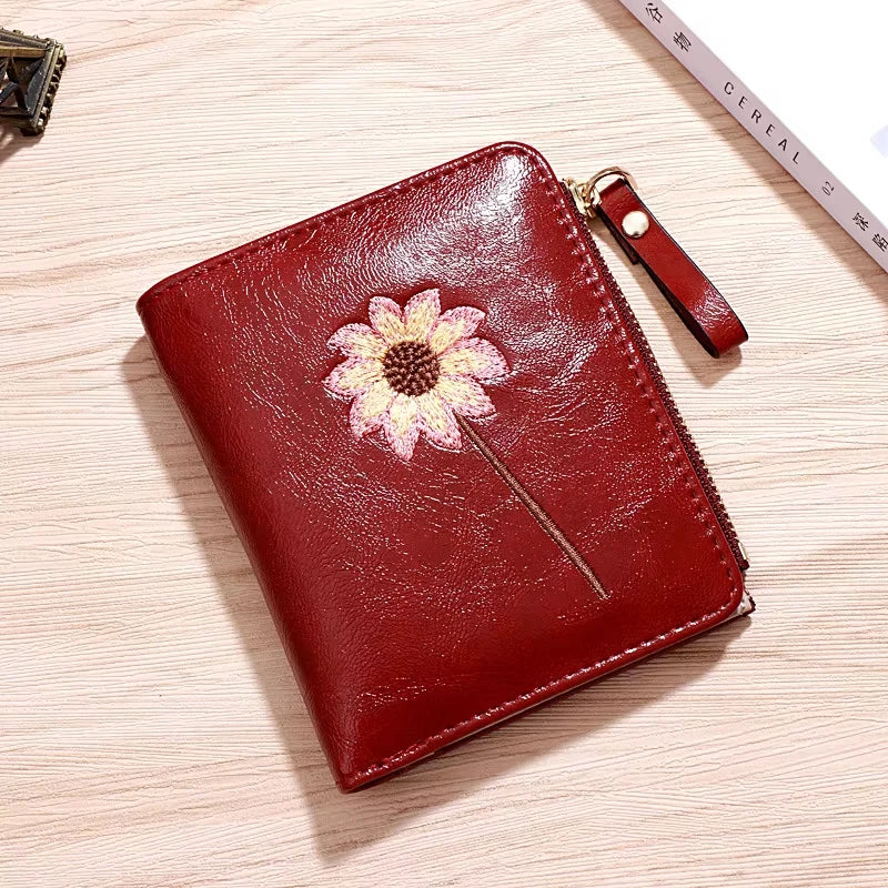 2026 New Women Purse Zipper Green Red Black Female Wallet PU Leather Card Holder Embroidery Ladies Money Bag Good Vibrations