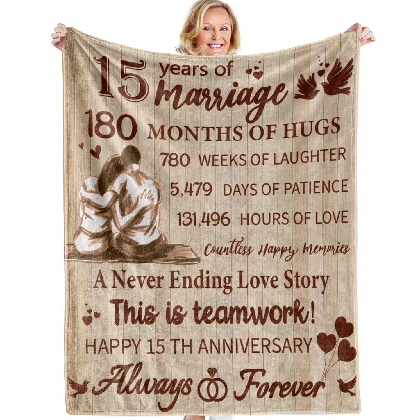 15 Anniversary Crystal Wedding Anniversary Gift, Anniversary Gift Blanket for Wife Husband Good Vibrations