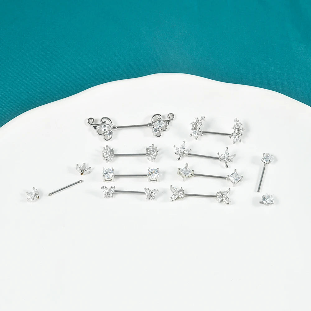 1pair Nipple Piercing Stainless Steel Nipple Rings CZ Butterfly Heart Nipple Barbell For Women Girls 16G Body Piercing Jewelry Good Vibrations