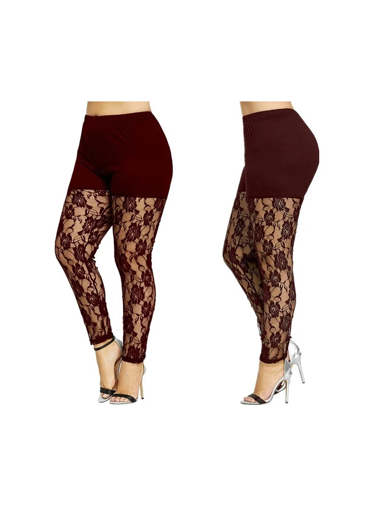 Size 4XL Leggings for Women High Waist Pencil Pants Skinny Lace Hollow Out  Floral Tight Trouser Casual Women Homewear Good Vibrations