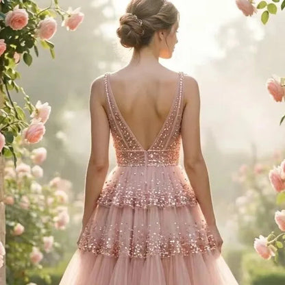 Direct Factory Supply Luxury Sequin Wedding Dresses Beaded Sleeveless V-neck Sweep/Brush Train Floor-Length Mermaid/Trumpet Good Vibrations