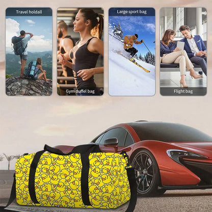Large Travel Bag Yellow Duck Pattern Multi-Functional Duffle Tote Bag Handbags Waterproof Gym Bags for Boys/Girls Fitness Bag Good Vibrations