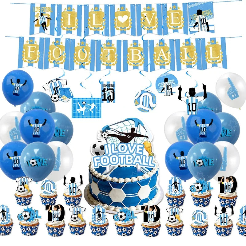 Soccer Party Supplies Superstar Messi Football Birthday Party Decoration Disposable Tableware Tablecloth Plates Cup Backdrop Good Vibrations
