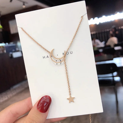 New Simple Moon Star Pendant Choker Necklace Simple Gold Color Alloy Charm Chain Collares Necklace For Women Party Jewelry Good Vibrations