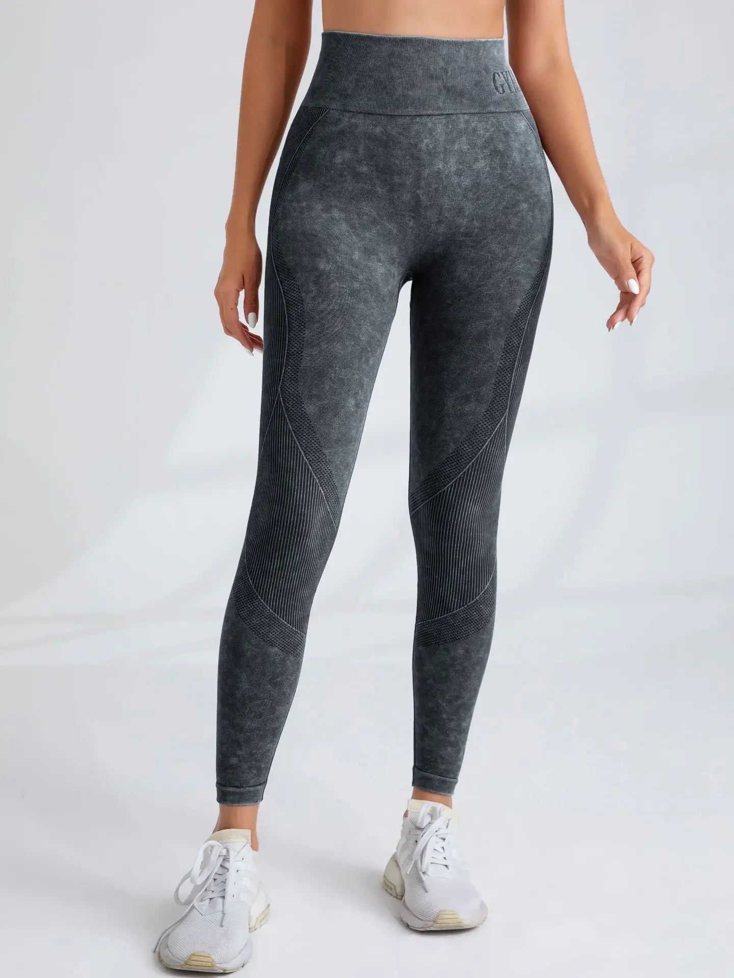 Women Seamless Gym High Waist Yoga Pants Hip Lifting Outdoor Sports Tight Waist Letter Sand Washed Pants Exercise Yoga Leggings Good Vibrations