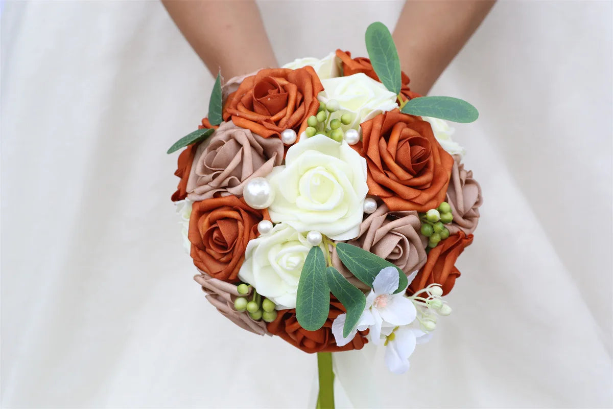 YeeNanee Wedding Gold Hoop Bouquet for Bridesmaids Floral Rose Eucalytpus Metal Ring Wreath Bridal Shower Ceremony Decoration Good Vibrations