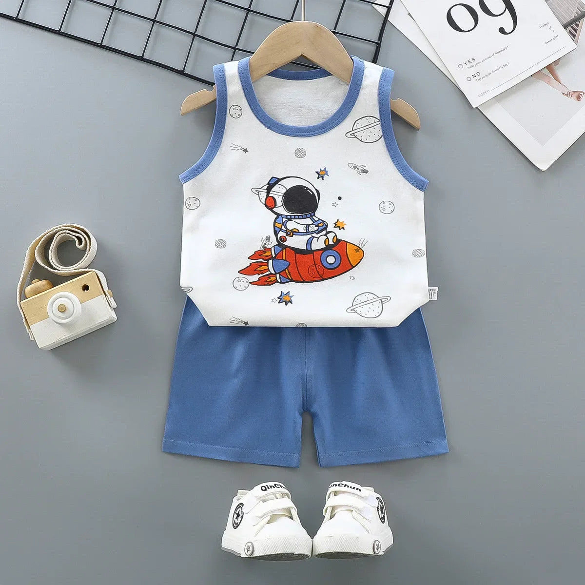 Children Sets Kids Clothes Boys Girls Vest Suit  Summer Children's Clothing baby Cotton T-Shirts Shorts Tank Top Sleeveless Good Vibrations