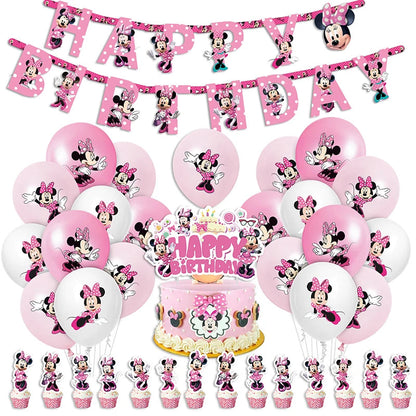 Disney Pink Minnie Mouse One Year Old Birthday Party Supplies Cup Plate Kids Girl Birthday Party Decor Disposable Tableware Set Good Vibrations