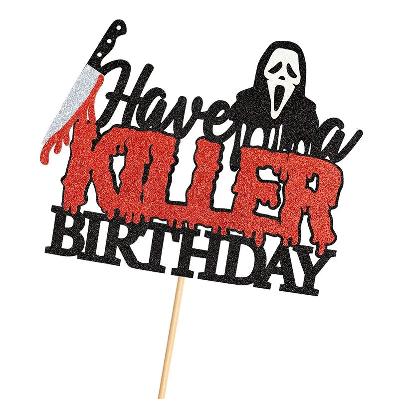 Cake Topper Blood Knife Mask Ghost Face DIY Halloween Cupcake Toppers Ghost Cake Flags Kids Birthday Killer Party Baking Decor Good Vibrations