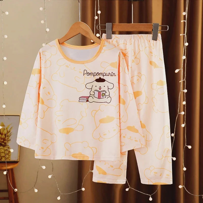 Girls Pajamas Spring Autumn Children Pajamas Long Sleeve Cartoon Kids Sleepwear Robe Children's Clothing Mother Good Vibrations