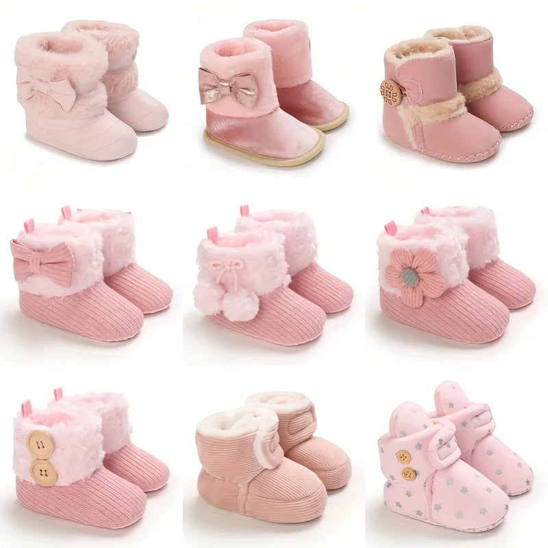 Baby Autumn/Winter Pink Snow Boots 0-18M Girl Baby Warm Cotton Shoes Solid Color First Walking Shoes Children's Shoes Good Vibrations