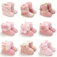 Baby Autumn/Winter Pink Snow Boots 0-18M Girl Baby Warm Cotton Shoes Solid Color First Walking Shoes Children's Shoes Good Vibrations