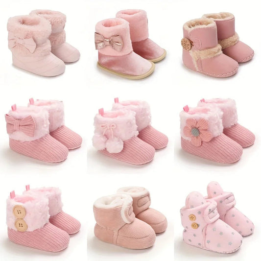 Baby Autumn/Winter Pink Snow Boots 0-18M Girl Baby Warm Cotton Shoes Solid Color First Walking Shoes Children's Shoes Good Vibrations