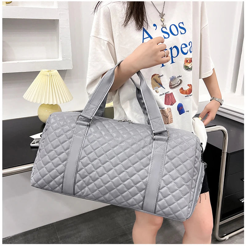 Duffle Tote Gym Fitness Bags for Woman PU Leather Handbag Travel Luggage Shoulder Sports Shoes Pocket Weekend Crossbody Bags Good Vibrations