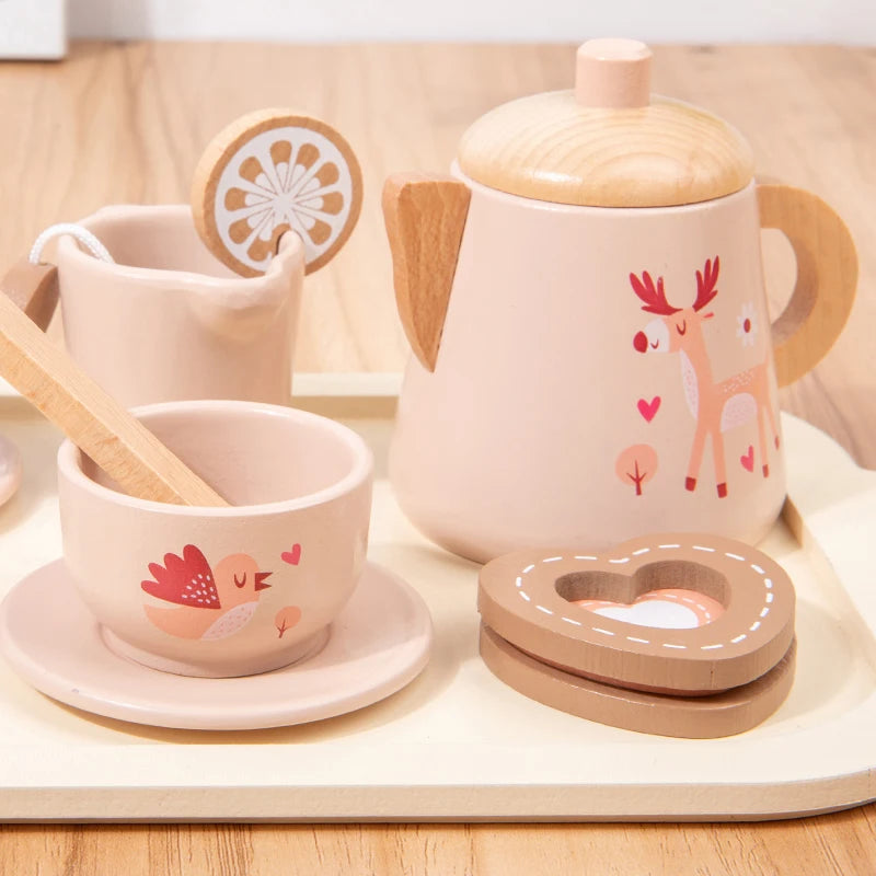 Afternoon Tea Set Wooden Toy Pretend Play Food Learning Role Play Game Early Educational Toys for Toddlers Girls Boys Kids Gifts Good Vibrations
