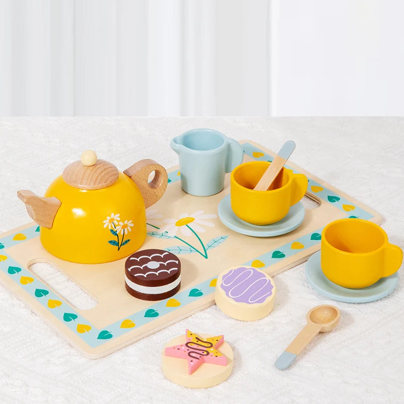 Wooden Pretend Afternoon Tea Toy Set - Children's Role-Playing Toy Ideal For Tea Party Role-Play And Social Skills Development Good Vibrations