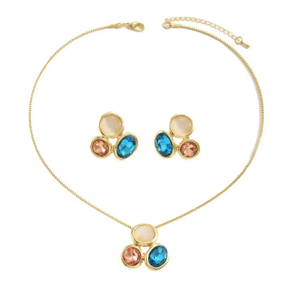 Chic Luxury Crystal Earrings Pearl Charm Rhinestone Necklace Geometric Vintage Women Jewelry Set Girls Good Vibrations