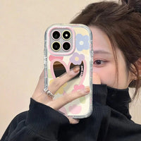 Cute Cartoon Flower Mirror Case for iPhone 15 14 13 Pro Max 12 11 15Pro Love Heart Colorful Make Up Ins Korean Shockproof Cover Good Vibrations