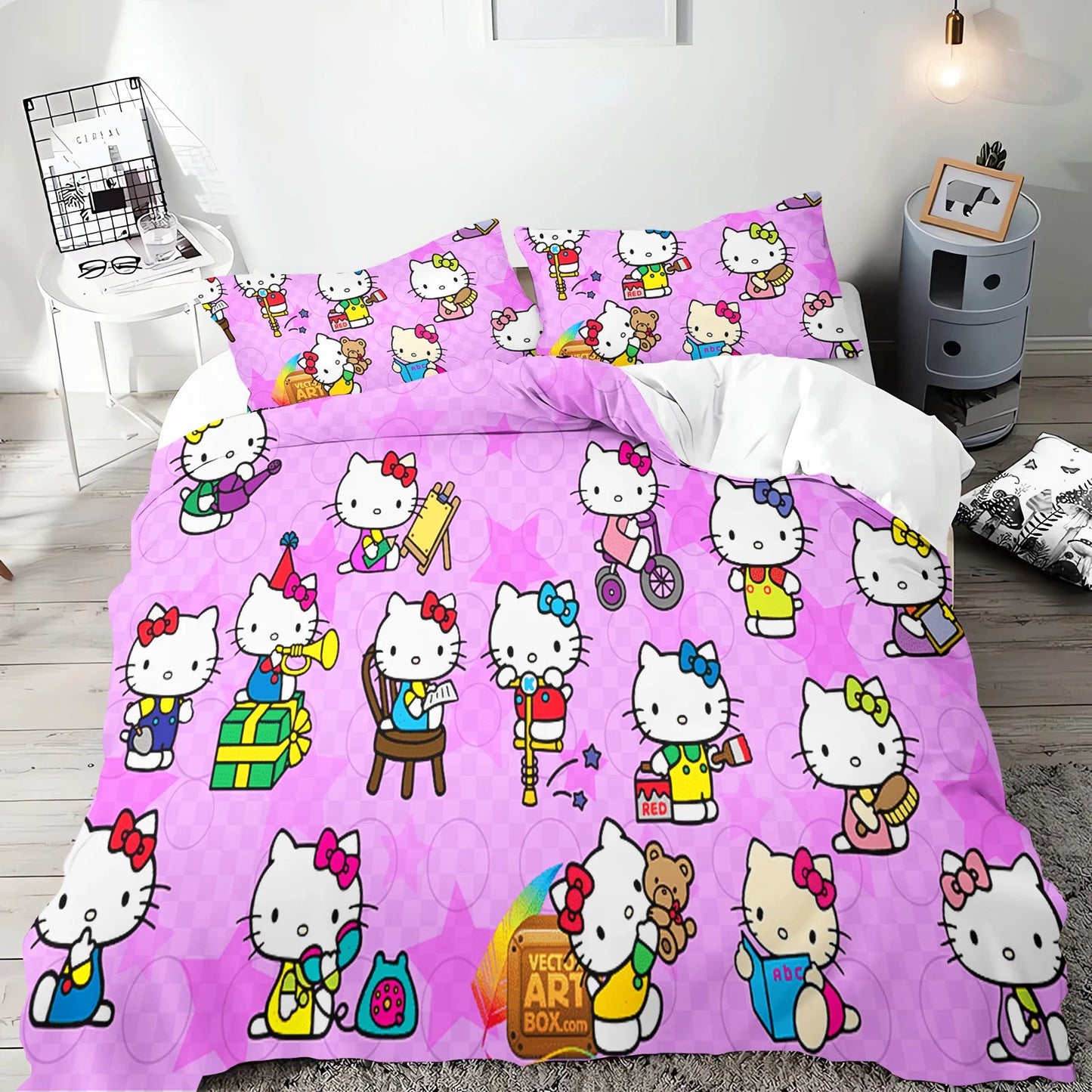 Hello Kitty Duvet Cover Set Bedding Comforter Sets King Size 3D Children'S Bedding Set Good Vibrations