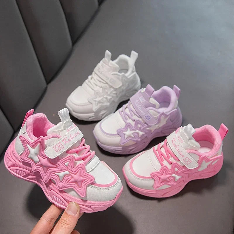 Children Casual Shoes for Girls Fashion Classic with Stars Girls Sports Running Sneakers Breathable PU + Rubber Anti-skid Soft Good Vibrations