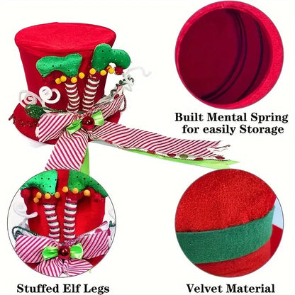 A Christmas tree hat, red and green elf leg hat, sequined striped bow tree hat, perfect for Christmas tree decoration Good Vibrations