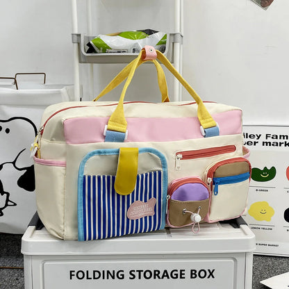 2025 Colorblock Travel Tote - Lightweight Large Capacity Duffle Bag for Women, Stylish College Backpack Alternative Good Vibrations