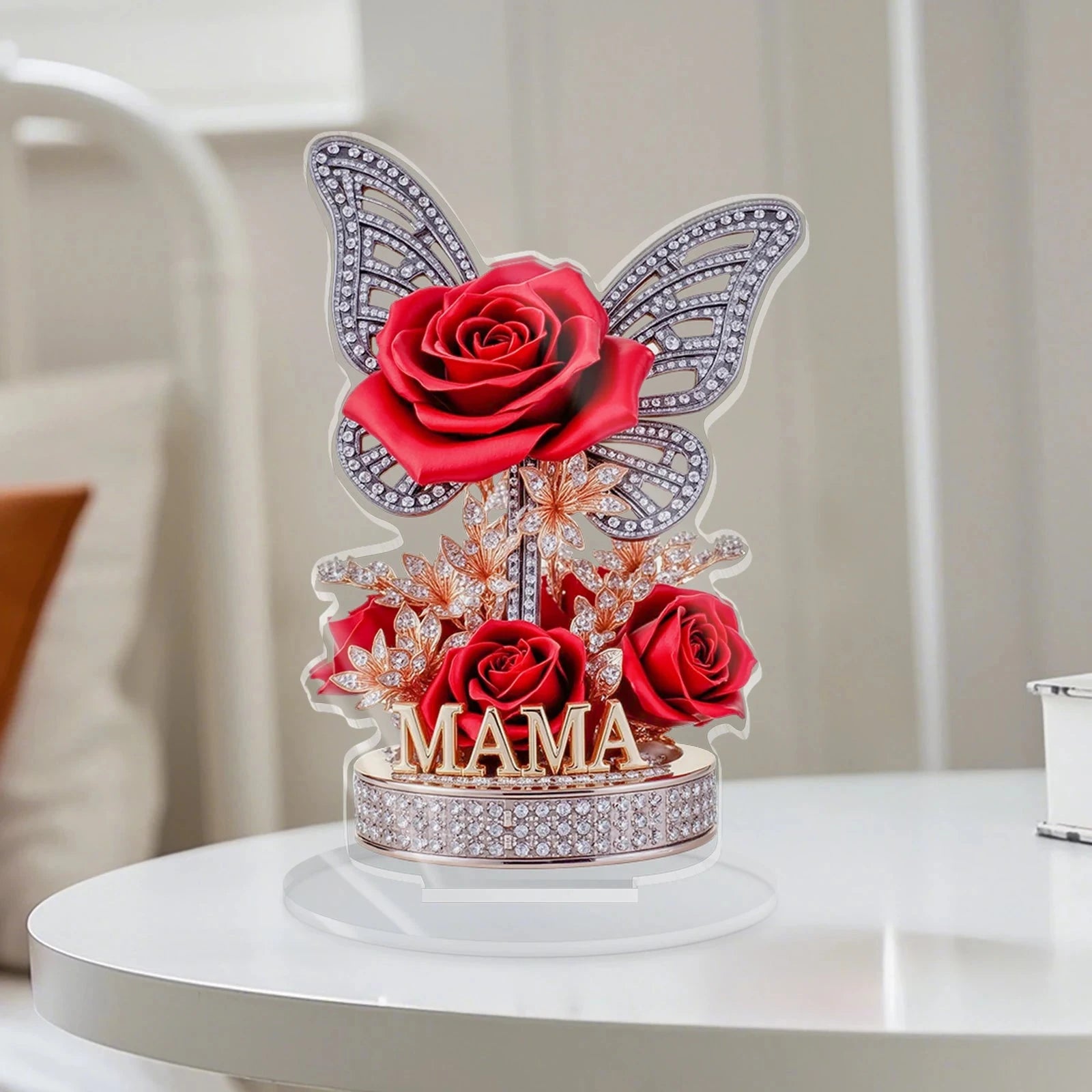 A gift for mom: An eternal souvenir, an acrylic display stand decorated with roses and butterflies. A beautiful gift Good Vibrations