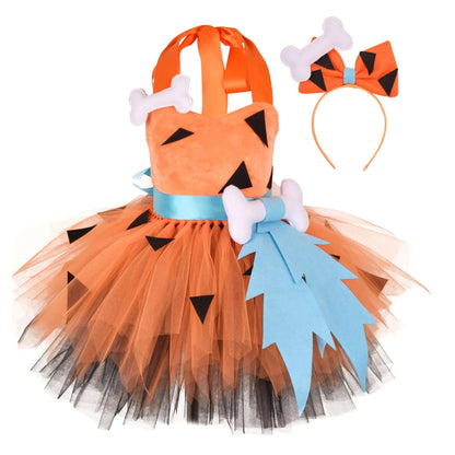Flintstones Bone Costume Kids Girl Halloween Party Dresses Green St. Patrick's Day Cartoon Tutu Dress Children Carnival Clothes Good Vibrations