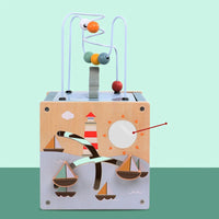 Wooden Activity Cube for Toddlers 5in1 Animal Shape Sorter Bead Maze Montessori Educational Toys Baby 6-12 Months Learning Toys Good Vibrations