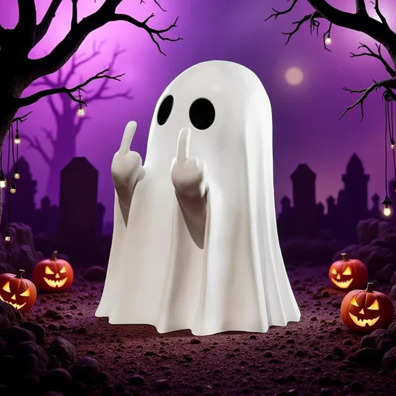 Halloween Middle Finger Ghost Statue Small Halloween Decor for Home Centerpiece for Coffee Table, Adorable Horror Figure Good Vibrations