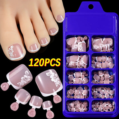 120Pcs French Short Square Artificial Press On Toenails Nude Pink Full Cover False Toe Nails Fake Toe Nail Extension For Women Good Vibrations