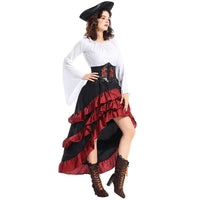 Halloween Womens Cosplay Medieval Pirate Costume Top Corset Skirt Hat Retro Voyager Dress Carnival Play Suit Party Fancy Dress Good Vibrations