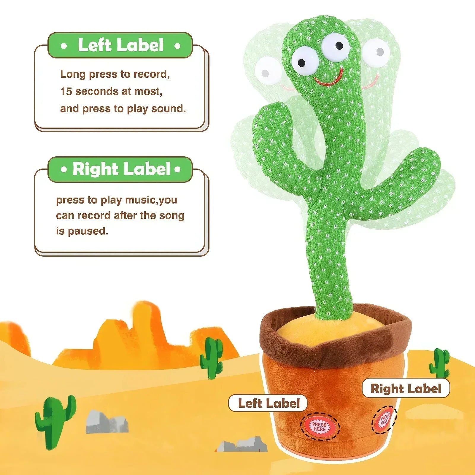 Talking Cactus Toy with LED 120 English Songs Singing Musical Toys Repeat What You Say Suitable for Babies and Toddlers Good Vibrations