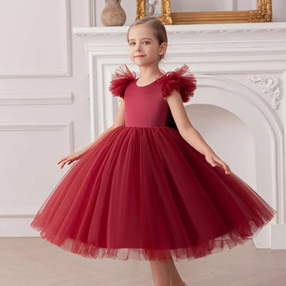 3-8 year Girls Elegant Dress children's costume Big bow backless wedding Formal Gown princess dress birthday Evening Vestidos Good Vibrations