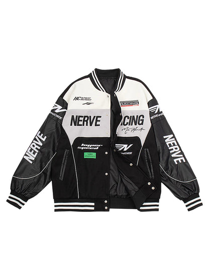Men's Motorcycle Jacket Faux Leather Sleeves Bomber Coat Plus-size Varsity Jacket Letterman Spring/Autumn Loose Baseball Clothes Good Vibrations