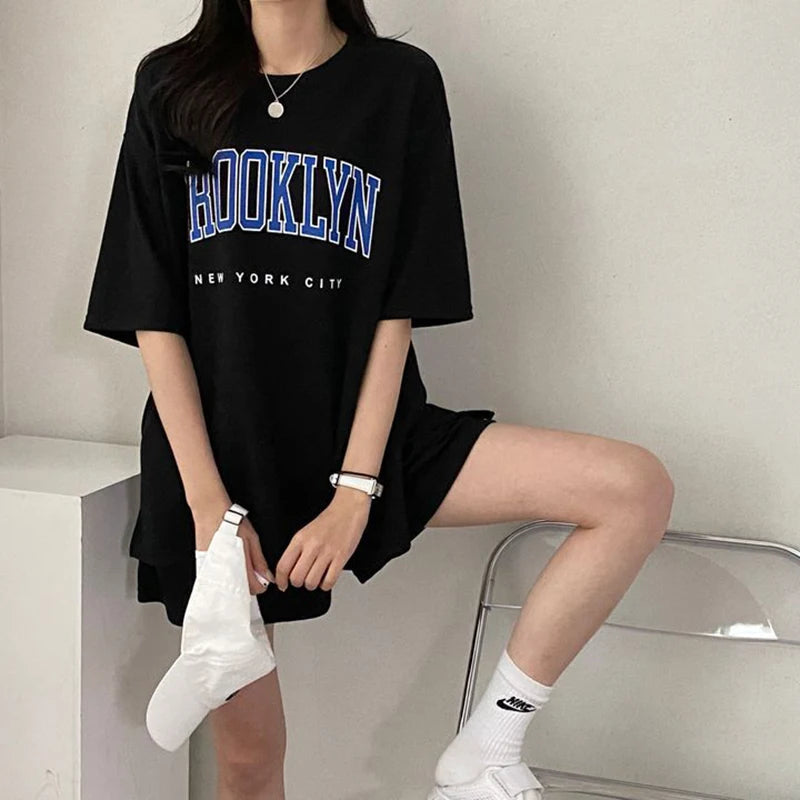 Two Piece Shorts Sets T Shirt Top Shorts Casual Suits 2025 Summer Female Short Sleeve Sporty Outfit Cotton Suit Women Clothing Good Vibrations