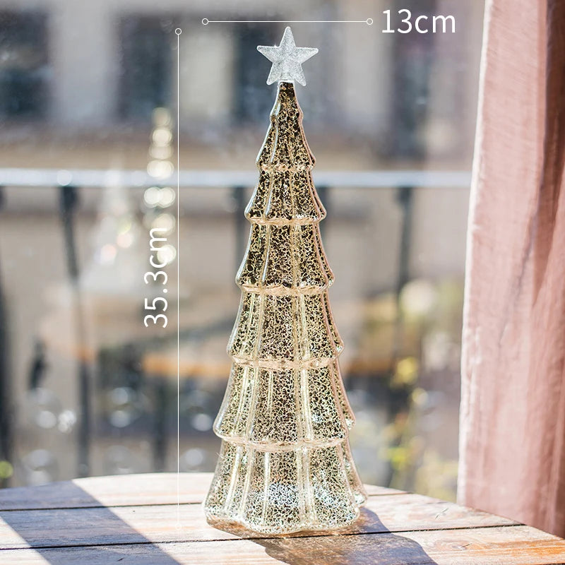 Christmas Tree Glass Night Light for Home Xmas Romantic Holiday Atmosphere Arbol De Navidad Ornaments LED Luminous Decoration Good Vibrations