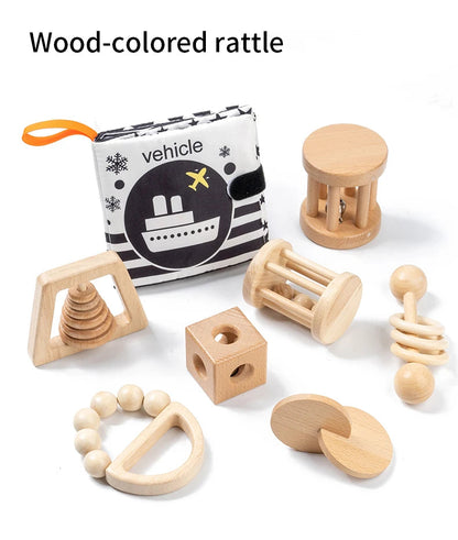 Montessori Wooden Toys Colorful Baby Rattle Set Safe Food Grade Wood Rattle Soother Bracelet Set Toddler Toy Bell Gift Good Vibrations