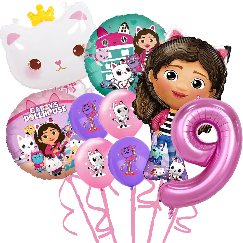 Gabby Doll House Birthday Party Decoration Cat Cutlery Cup Plate Stickers Baby Shower Children's Party Balloon DIY Toy Supplies Good Vibrations