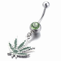 1/2pcs 316L Stainless Steel Leaf Belly Button Ring for Women, Green Maple Leaf Dangle Belly Barbell Navel Body Piercing Jewelry Good Vibrations Adult Super Store