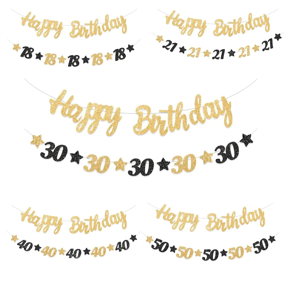 18th 20th 30th 40th 50th Birthday Party decor Supplies for Men Women Black and Gold 18th~60th Years Old Party banner Decoration Good Vibrations